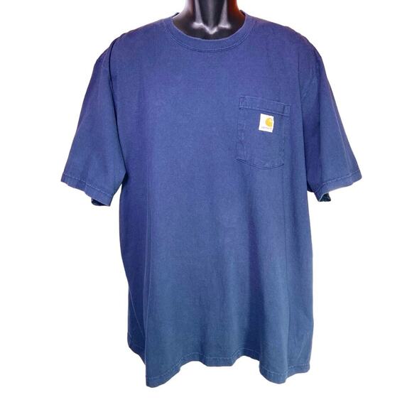 Carhartt Shirt Mens Relaxed Navy Blue Loose Fit Pocket Tee Size XL Crew Neck - Picture 3 of 10